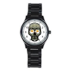 Skull With Fried Egg Eyes Stainless Steel Round Watch by dflcprints