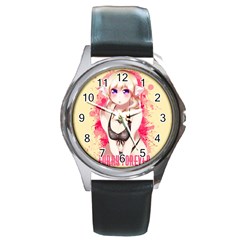 Blonde Hair Bikini Furry Girl Round Metal Watch by Catifornia