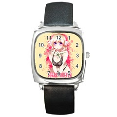 Blonde Hair Bikini Furry Girl Square Metal Watch by Catifornia