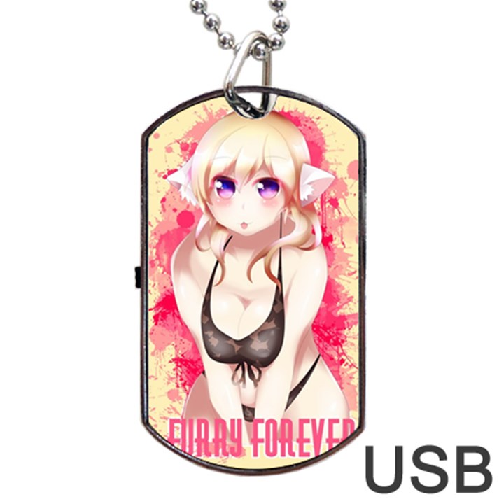 Blonde Hair Bikini Furry Girl Dog Tag USB Flash (One Side)