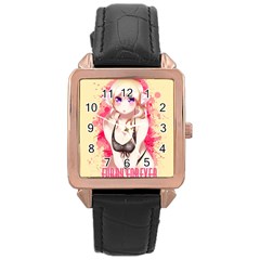 Blonde Hair Bikini Furry Girl Rose Gold Leather Watch  by Catifornia