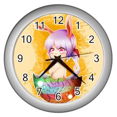 Easter Bunny Furry Wall Clocks (silver) 