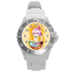 Easter Bunny Furry Round Plastic Sport Watch (l) by Catifornia