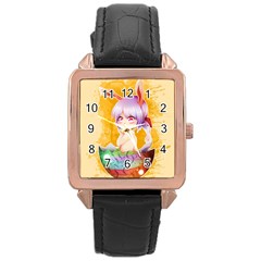 Easter Bunny Furry Rose Gold Leather Watch  by Catifornia