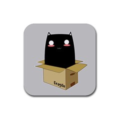 Black Cat In A Box Rubber Coaster (square)  by Catifornia