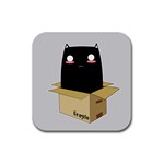 Black Cat in a Box Rubber Coaster (Square)  Front