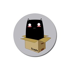 Black Cat In A Box Rubber Round Coaster (4 Pack)  by Catifornia