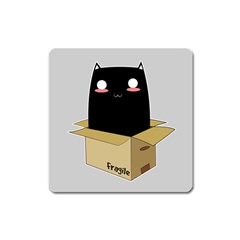 Black Cat In A Box Square Magnet by Catifornia