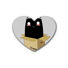 Black Cat In A Box Rubber Coaster (heart)  by Catifornia