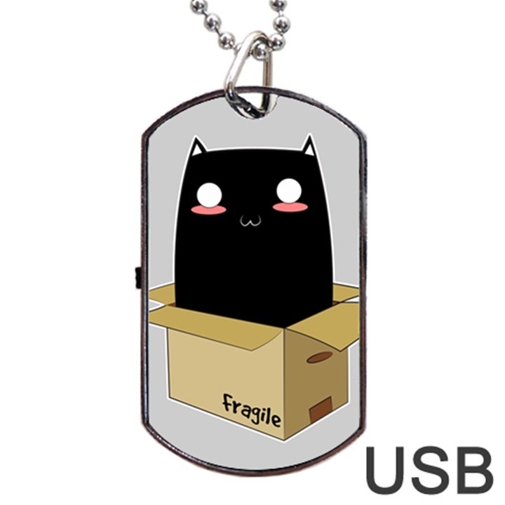 Black Cat in a Box Dog Tag USB Flash (One Side)