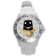 Black Cat In A Box Round Plastic Sport Watch (l) by Catifornia