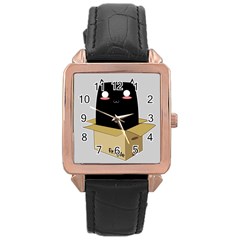 Black Cat In A Box Rose Gold Leather Watch  by Catifornia