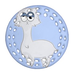 Grumpy Persian Cat Llama Round Filigree Ornament (two Sides) by Catifornia