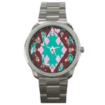 Animals Rooster Hens Chicks Chickens Plaid Star Flower Floral Sunflower Sport Metal Watch Front