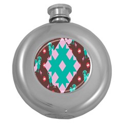 Animals Rooster Hens Chicks Chickens Plaid Star Flower Floral Sunflower Round Hip Flask (5 Oz) by Mariart