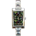 Wreaths Flower Floral Leaf Rose Sunflower Green Yellow Black Rectangle Italian Charm Watch Front