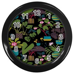 Wreaths Flower Floral Leaf Rose Sunflower Green Yellow Black Wall Clocks (black) by Mariart