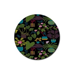 Wreaths Flower Floral Leaf Rose Sunflower Green Yellow Black Rubber Coaster (round)  by Mariart