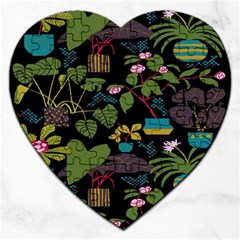 Wreaths Flower Floral Leaf Rose Sunflower Green Yellow Black Jigsaw Puzzle (heart) by Mariart