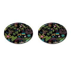 Wreaths Flower Floral Leaf Rose Sunflower Green Yellow Black Cufflinks (oval) by Mariart