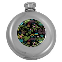 Wreaths Flower Floral Leaf Rose Sunflower Green Yellow Black Round Hip Flask (5 Oz) by Mariart