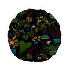 Wreaths Flower Floral Leaf Rose Sunflower Green Yellow Black Standard 15  Premium Round Cushions