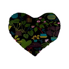 Wreaths Flower Floral Leaf Rose Sunflower Green Yellow Black Standard 16  Premium Heart Shape Cushions by Mariart