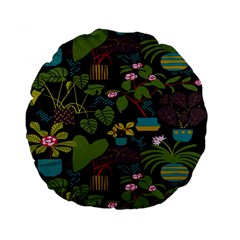 Wreaths Flower Floral Leaf Rose Sunflower Green Yellow Black Standard 15  Premium Flano Round Cushions by Mariart