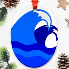 Blue Beach Sea Wave Waves Chevron Water Ornament (oval) by Mariart