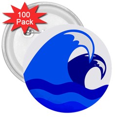 Blue Beach Sea Wave Waves Chevron Water 3  Buttons (100 Pack)  by Mariart