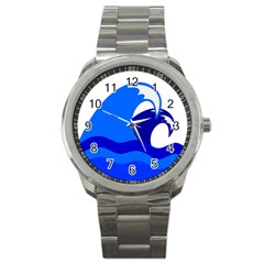 Blue Beach Sea Wave Waves Chevron Water Sport Metal Watch by Mariart