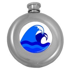 Blue Beach Sea Wave Waves Chevron Water Round Hip Flask (5 Oz) by Mariart