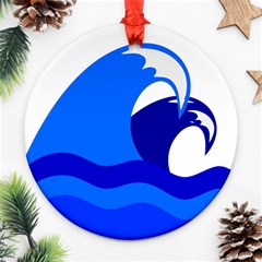 Blue Beach Sea Wave Waves Chevron Water Round Ornament (two Sides) by Mariart