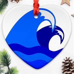 Blue Beach Sea Wave Waves Chevron Water Heart Ornament (two Sides) by Mariart