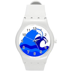 Blue Beach Sea Wave Waves Chevron Water Round Plastic Sport Watch (m) by Mariart