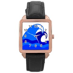 Blue Beach Sea Wave Waves Chevron Water Rose Gold Leather Watch  by Mariart