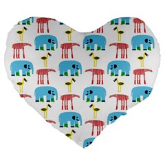 Animals Elephants Giraffes Bird Cranes Swan Large 19  Premium Heart Shape Cushions by Mariart