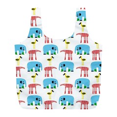 Animals Elephants Giraffes Bird Cranes Swan Full Print Recycle Bags (l) 