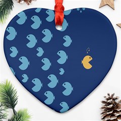 Blue Fish Sea Beach Swim Yellow Predator Water Ornament (heart) by Mariart