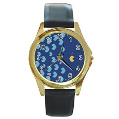 Blue Fish Sea Beach Swim Yellow Predator Water Round Gold Metal Watch