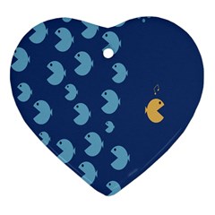 Blue Fish Sea Beach Swim Yellow Predator Water Heart Ornament (two Sides) by Mariart