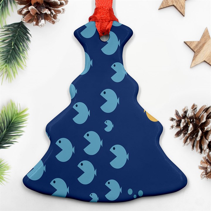 Blue Fish Sea Beach Swim Yellow Predator Water Ornament (Christmas Tree) 