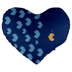 Blue Fish Sea Beach Swim Yellow Predator Water Large 19  Premium Heart Shape Cushions