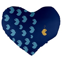 Blue Fish Sea Beach Swim Yellow Predator Water Large 19  Premium Flano Heart Shape Cushions by Mariart