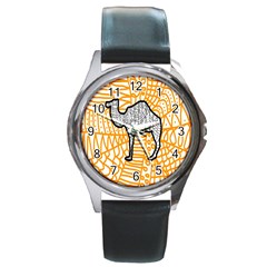 Animals Camel Animals Deserts Yellow Round Metal Watch by Mariart