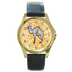 Animals Camel Animals Deserts Yellow Round Gold Metal Watch