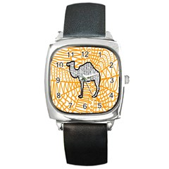 Animals Camel Animals Deserts Yellow Square Metal Watch by Mariart