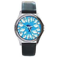 Blue Fish Tuna Sea Beach Swim White Predator Water Round Metal Watch by Mariart