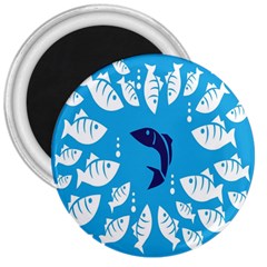 Blue Fish Tuna Sea Beach Swim White Predator Water 3  Magnets by Mariart