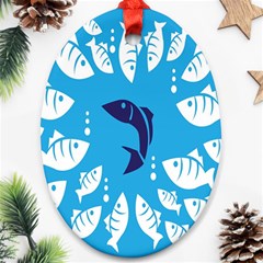 Blue Fish Tuna Sea Beach Swim White Predator Water Ornament (oval)